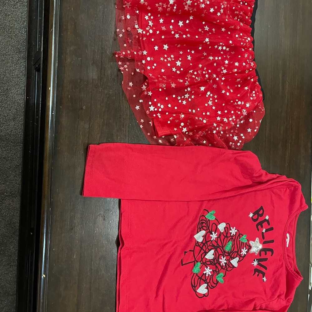 Girls Christmas outfit shirt and skirt